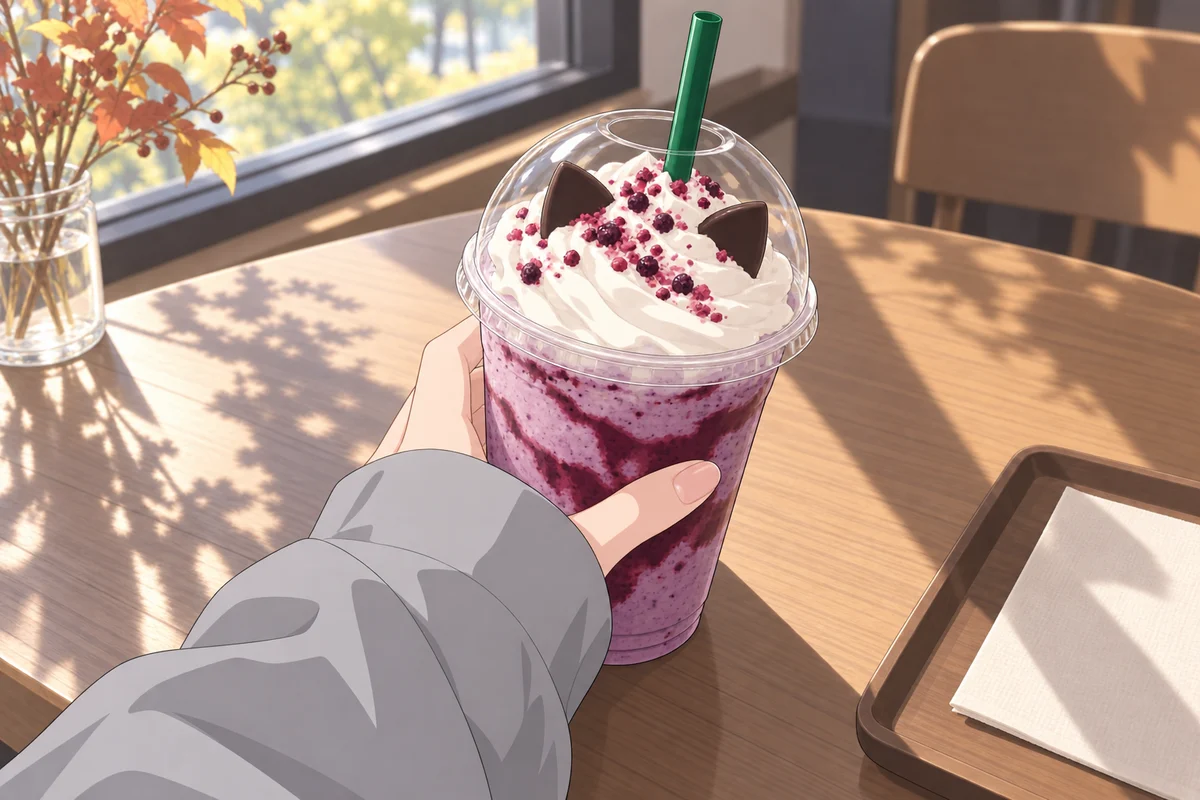 猫耳のチョコがのったハロウィンのフラペチーノ