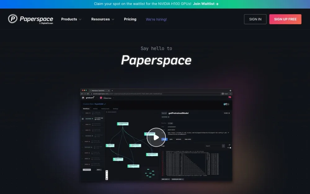 2023年当時のPaperspaceの公式サイトのトップページ